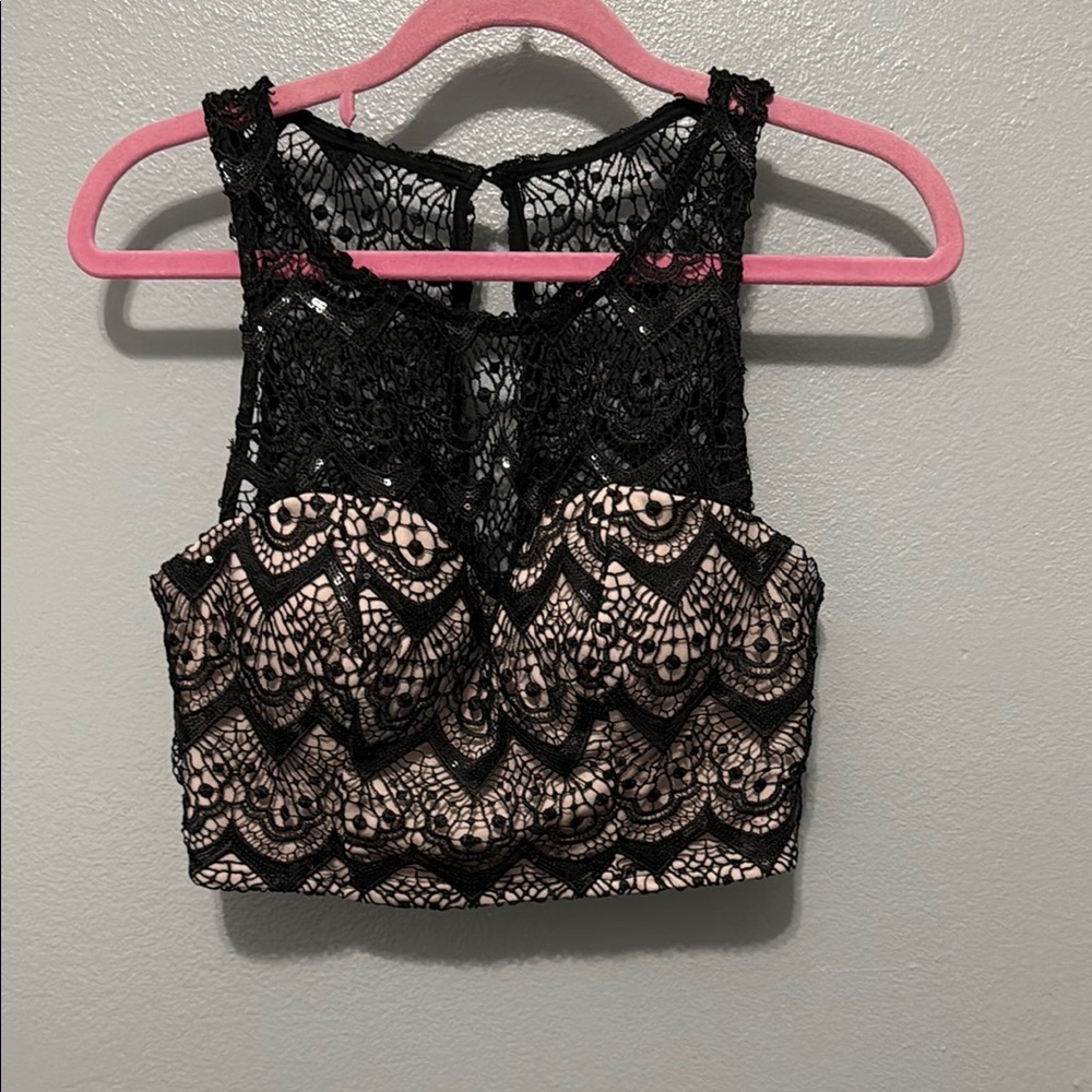 My Michelle Black Sequin Embellished Crop Top